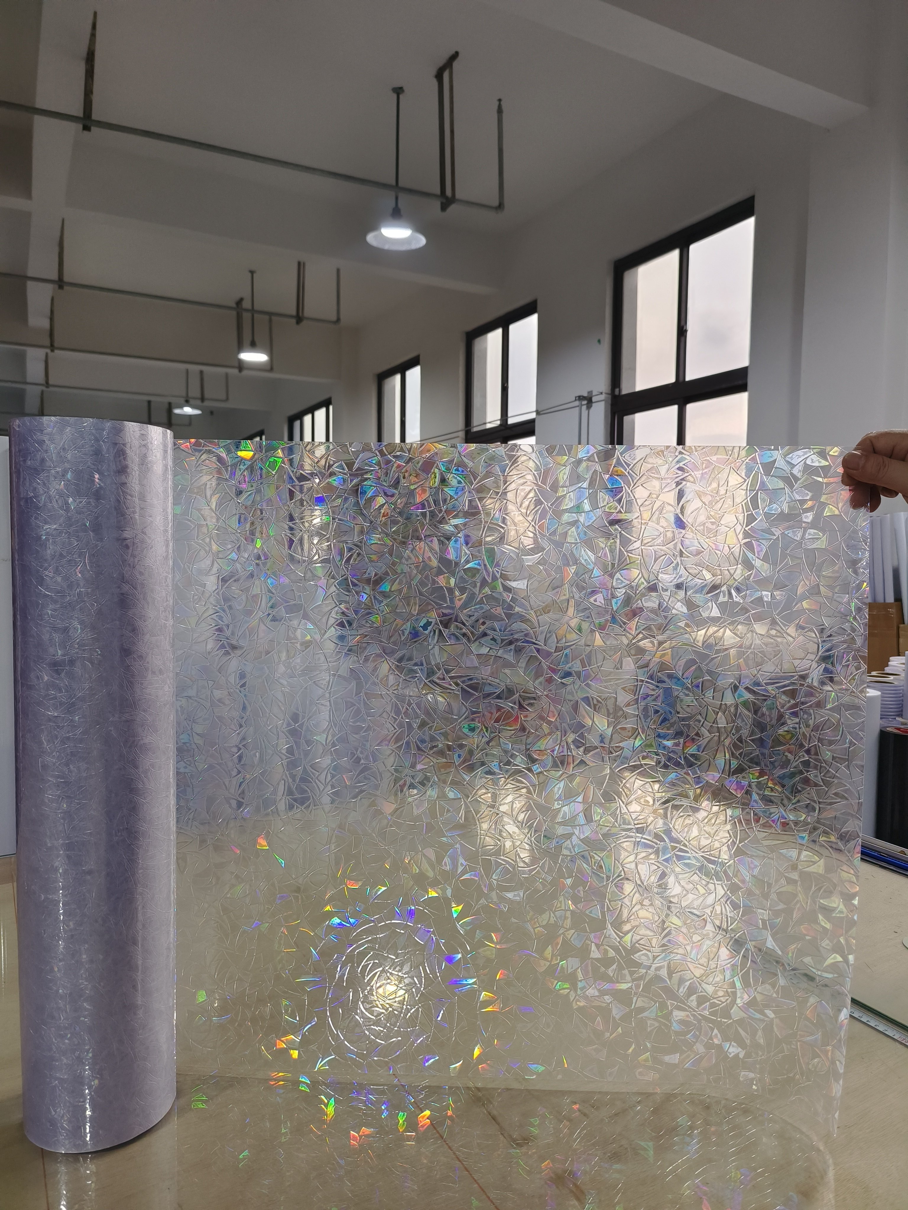 Static decorative film for window rainbow effect privacy protection for whole day no glue leave down