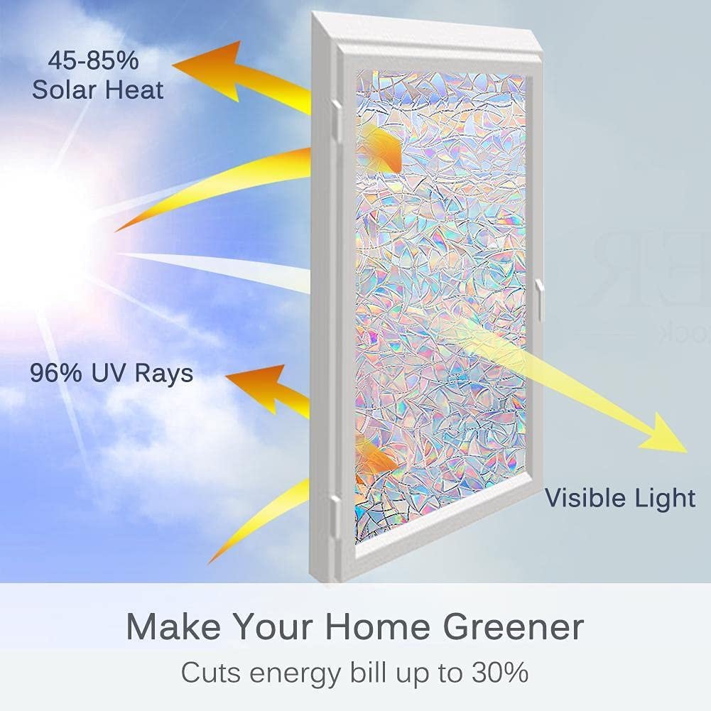 Static decorative film for window rainbow effect privacy protection for whole day no glue leave down
