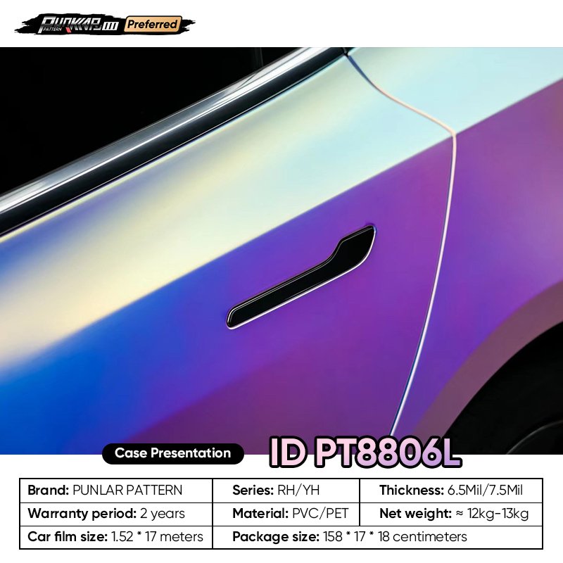 Customizable OEM Rainbow Color Car Wrap Vinyl PET High-Gloss PVC Film 1.52Cm Wide Car Stickers Waterproof Color-Changing Film