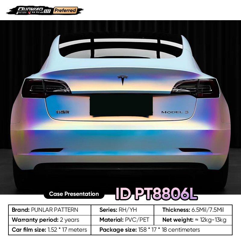 Customizable OEM Rainbow Color Car Wrap Vinyl PET High-Gloss PVC Film 1.52Cm Wide Car Stickers Waterproof Color-Changing Film
