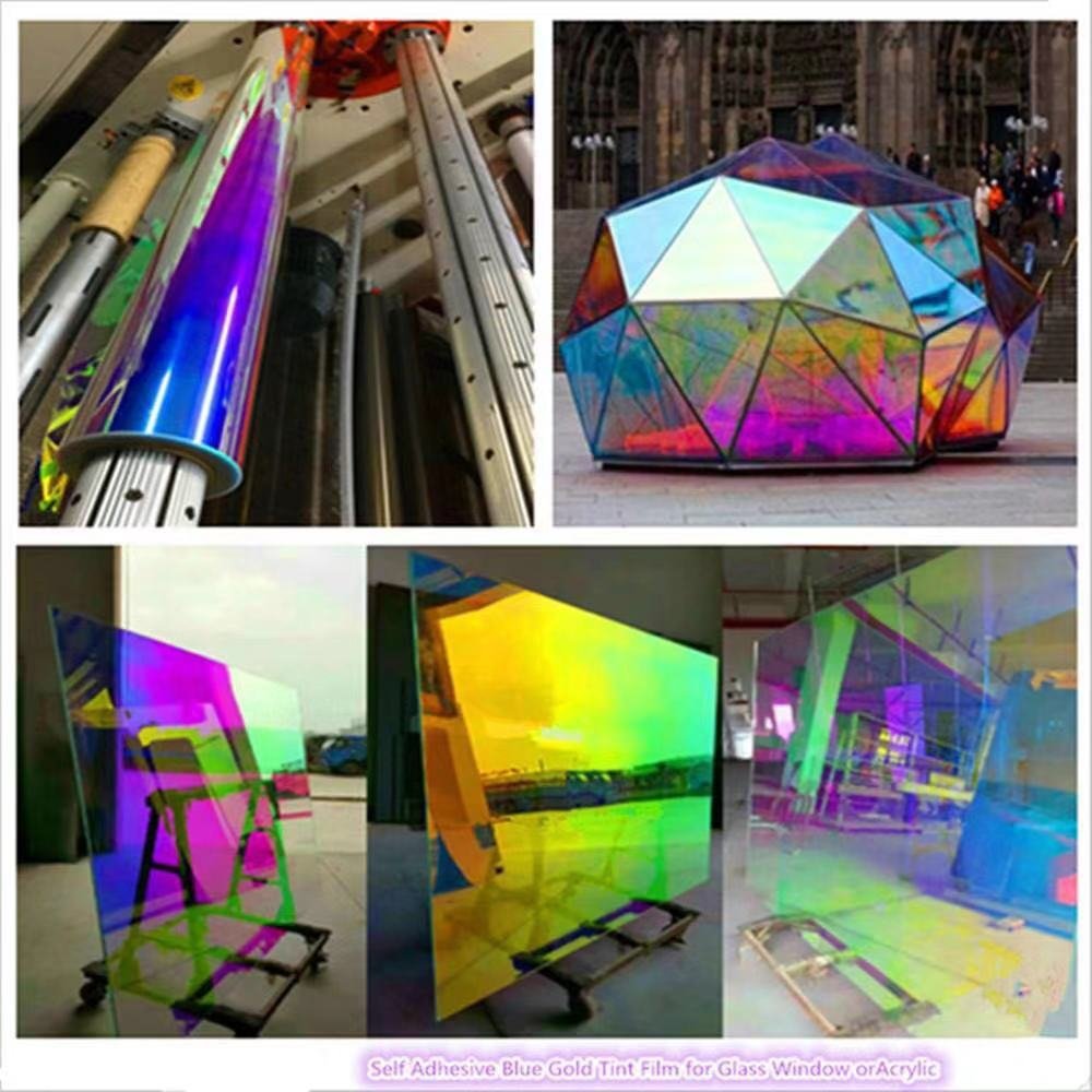 26 Micron 3m Quality Blue Chill Iridescent Self Adhesive Dichroic Decorative Film For Glass