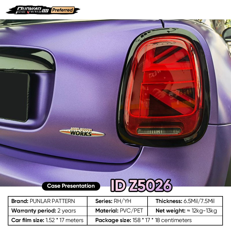 Sparkling Heavy Metal Purple Car Wrap Vinyl PET High-Gloss PVC Film 1.52CM Width Car Stickers Waterproof Color-Changing Film
