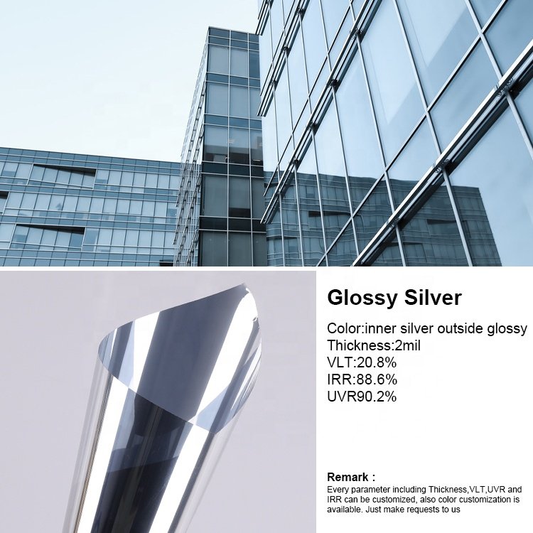 Transition Silver Light Bullet Proof Hotel Building PET Decorative Green Tinted Solar Window Film Glass