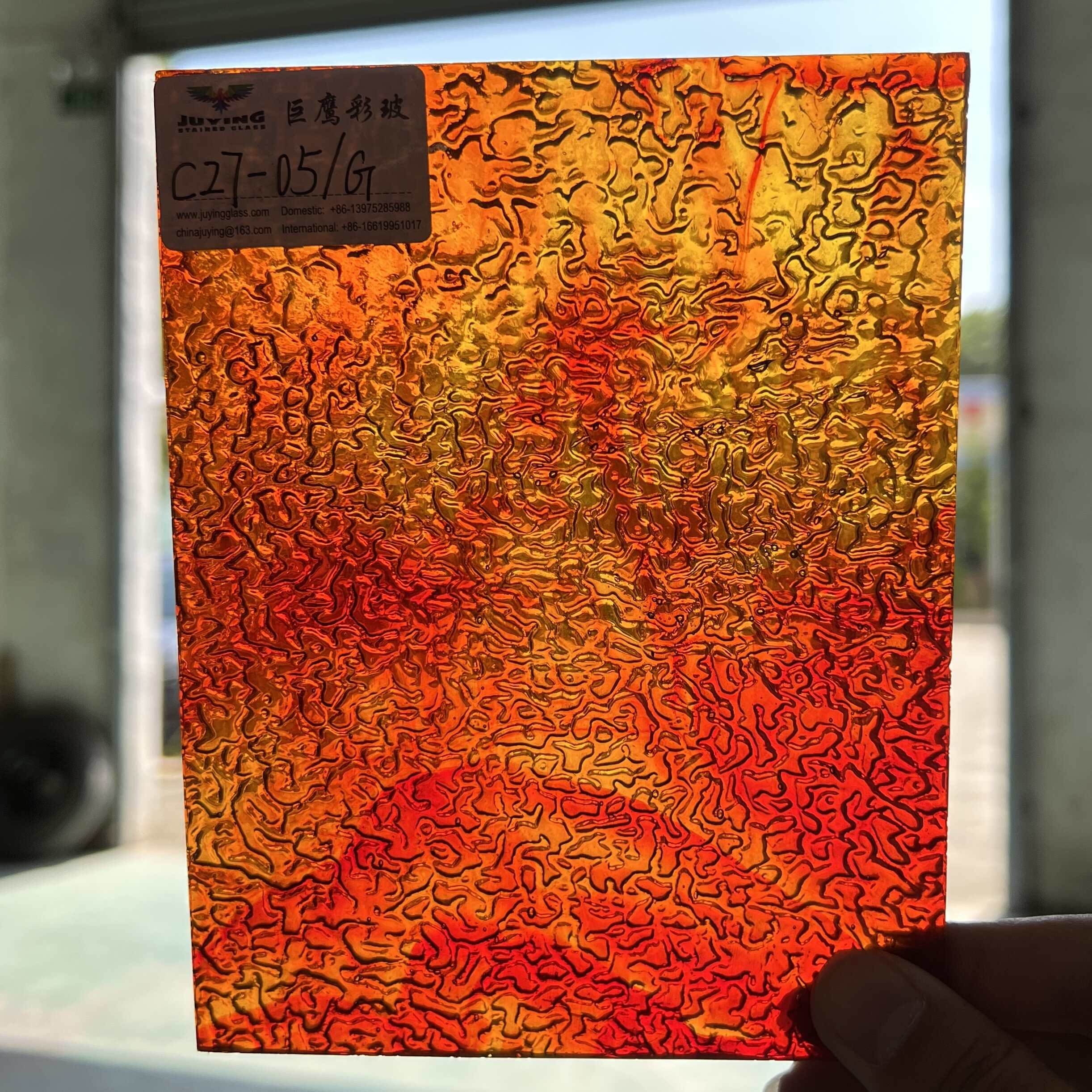 Factory Supply Good Quality GraniteTexture orange red Stained Glass Sheet for Art window film