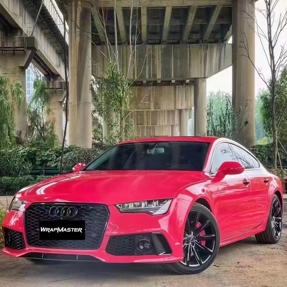 WRAPMASTER 1.52*18m PET Paint Protection Super Glossy Crystal Strawberry red Full Car Body Vinyl Wrap Stickers Hood Vinyl Wrap
