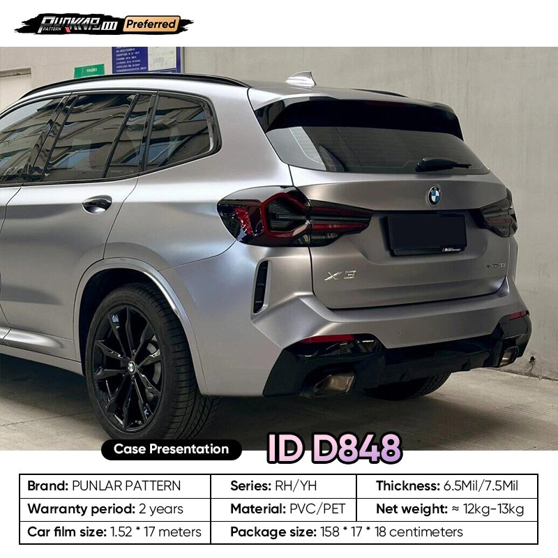 Matte metallic luster Grey Car Wrap Vinyl PET High-Gloss PVC Film 1.52CM Width Car Stickers Waterproof Color-Changing Film