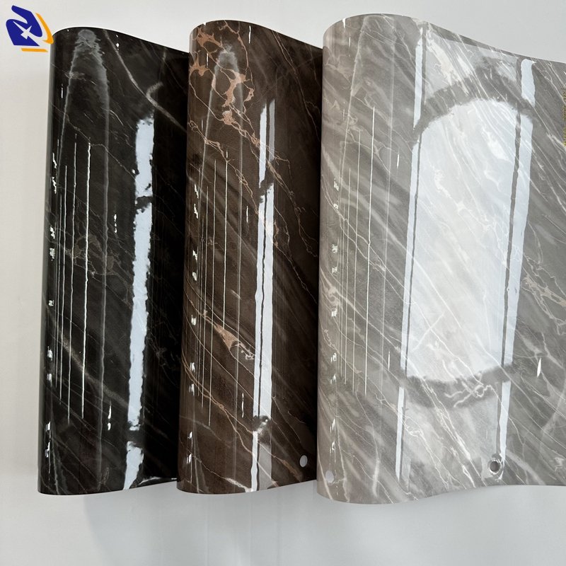 0.14mm High Glossy Jade Stone Design Interior PVC Lamination Film for PVC Sheets Furniture Lamination
