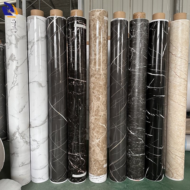 0.14mm High Glossy Jade Stone Design Interior PVC Lamination Film for PVC Sheets Furniture Lamination