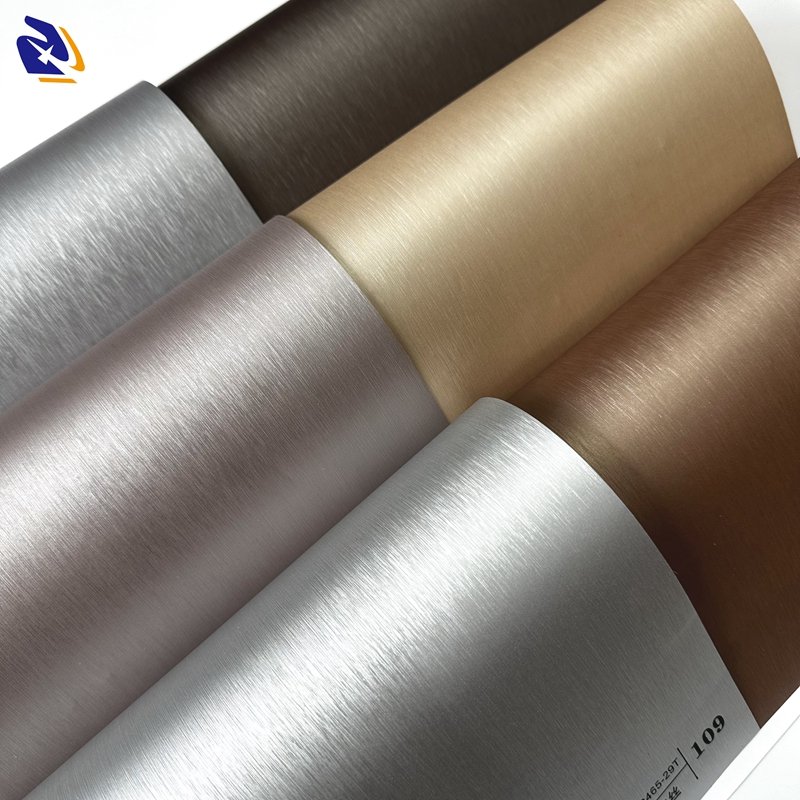Metallic Brushed Effect PVC Decorative Film For Wall Panel Laminating Wrapping Machine For Interior Decor PVC Sheet For MDF WPC