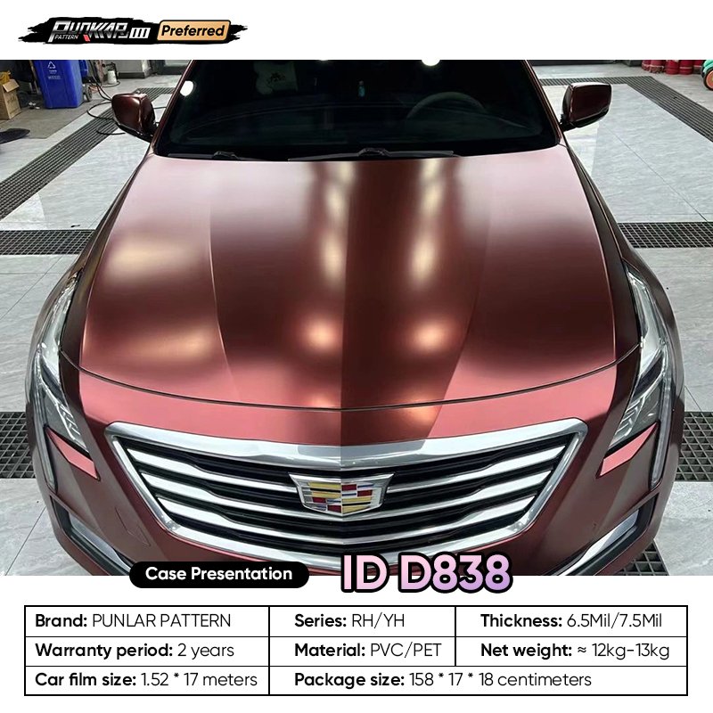 Matte metallic luster Red Car Wrap Vinyl PET High-Gloss PVC Film 1.52CM Width Car Stickers Waterproof Color-Changing Film