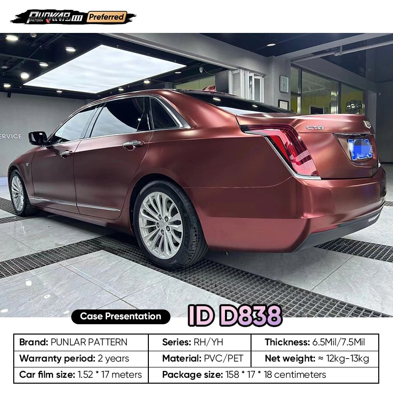 Matte metallic luster Red Car Wrap Vinyl PET High-Gloss PVC Film 1.52CM Width Car Stickers Waterproof Color-Changing Film