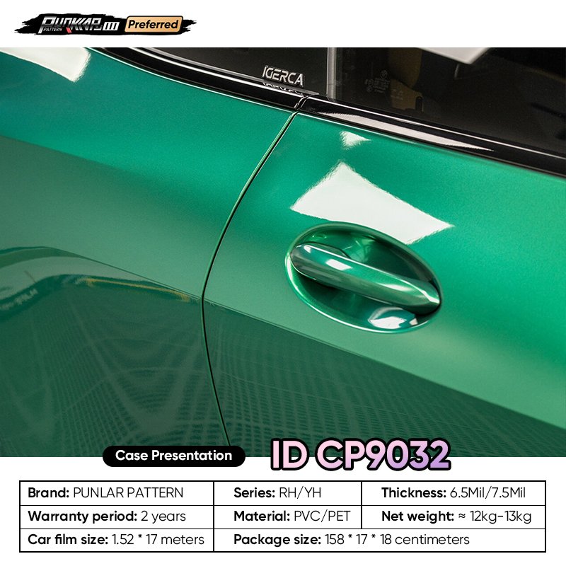 Factory Original Color Green Car Wrap Vinyl PET High-Gloss PVC Film 1.52CM Car Stickers Waterproof Color-Changing Film