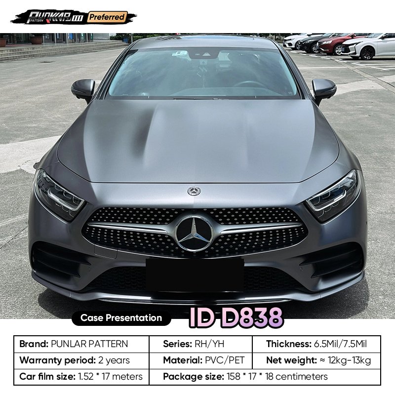 Matte metallic luster Grey Car Wrap Vinyl PET High-Gloss PVC Film 1.52CM Width Car Stickers Waterproof Color-Changing Film