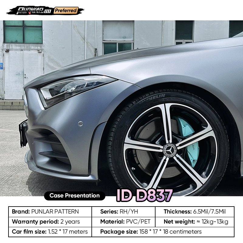 Matte metallic luster Grey Car Wrap Vinyl PET High-Gloss PVC Film 1.52CM Width Car Stickers Waterproof Color-Changing Film