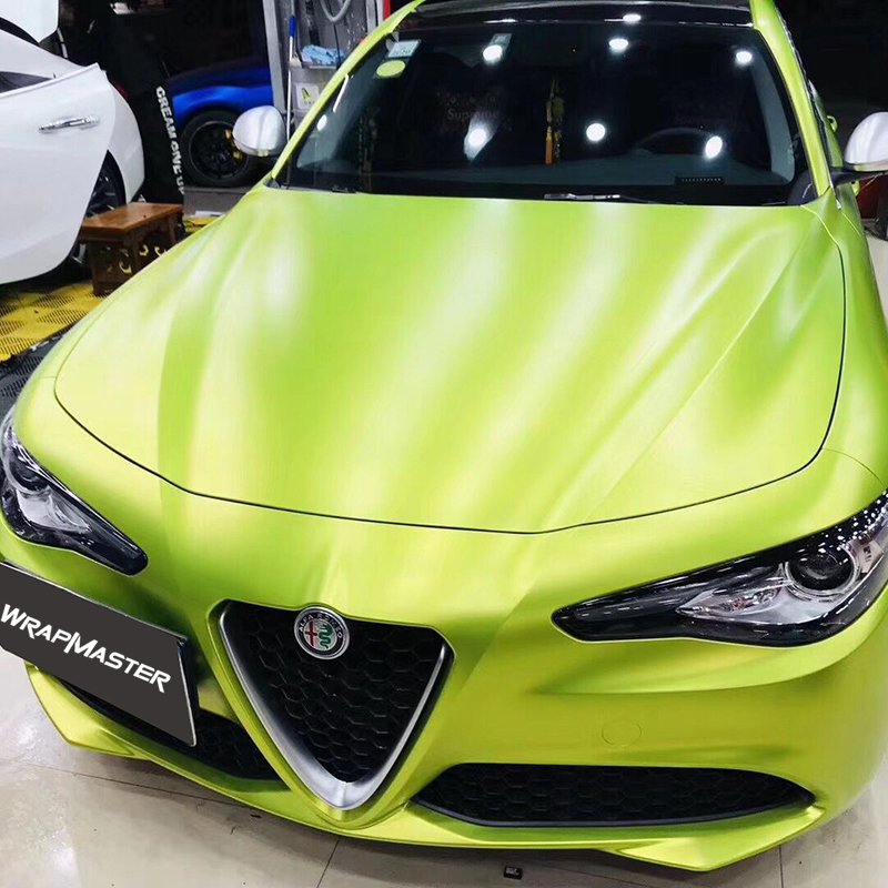 WRAPMASTER 5*56ft Satin Metallic lemon green vehicle wraps Car vinyl Wrapping film