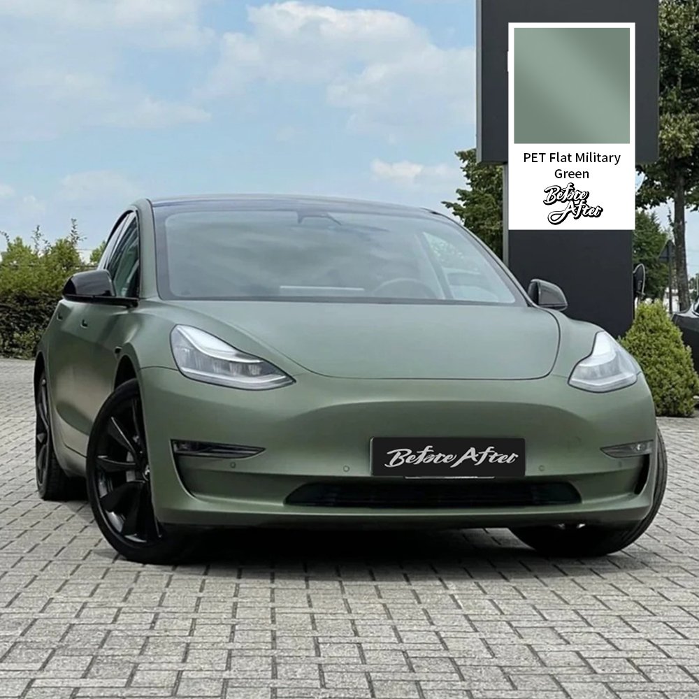 1.52*18m PVC adhesive vinyl car matte satin wrapping film for auto PET Flat Military Green car warp vinyl
