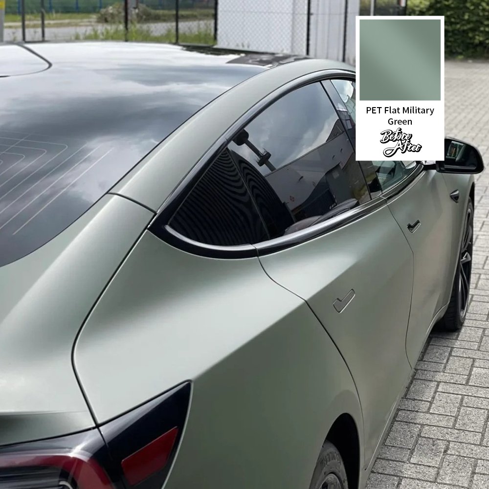 1.52*18m PVC adhesive vinyl car matte satin wrapping film for auto PET Flat Military Green car warp vinyl