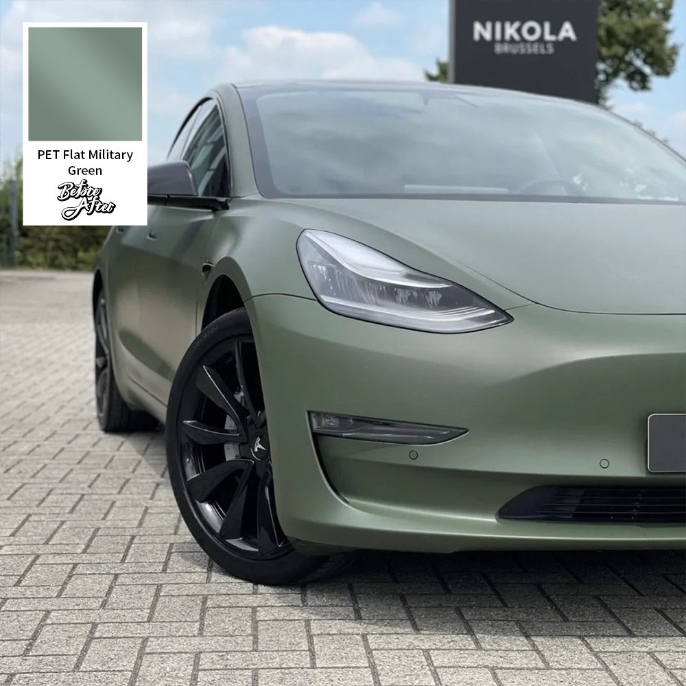 1.52*18m PVC adhesive vinyl car matte satin wrapping film for auto PET Flat Military Green car warp vinyl