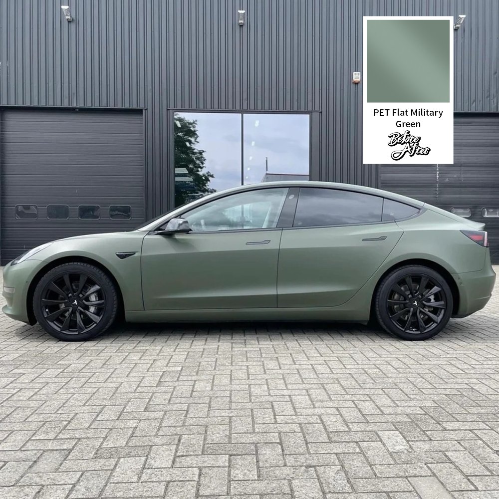 1.52*18m PVC adhesive vinyl car matte satin wrapping film for auto PET Flat Military Green car warp vinyl