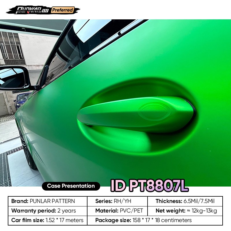 Customizable OEM Matte Gloss Electroplated Green PET Vinyl Film High-Gloss PVC Film 1.52 Cm Wide Waterproof Color-Changing Film