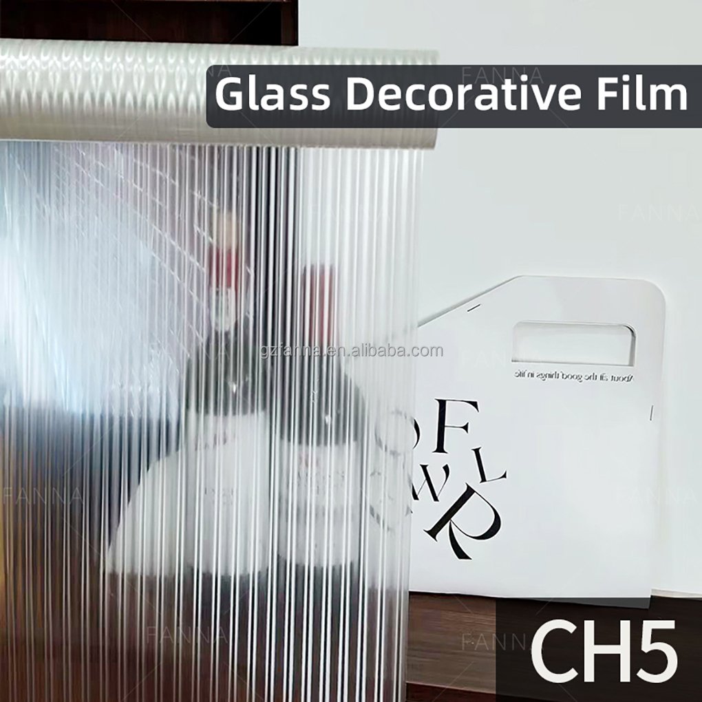 PET Width 1.52M Adhesive Decorative Window Film Covering Home Office Reeded Glass Window Film