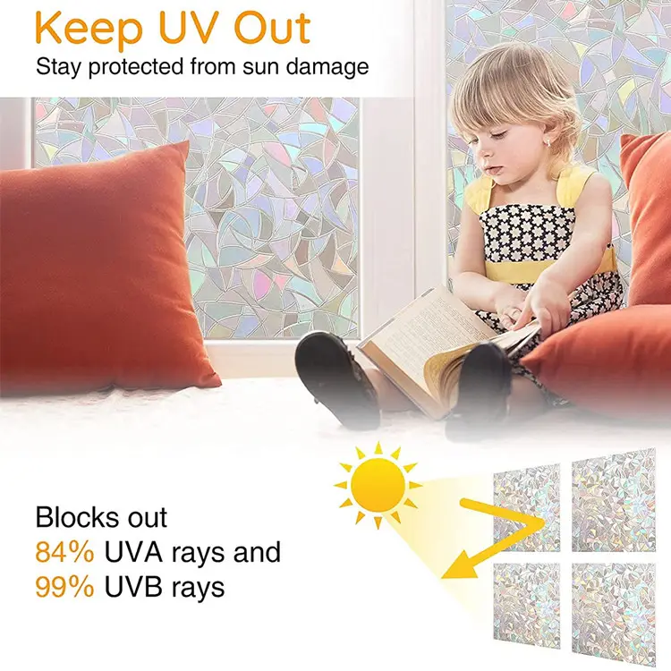 3D Rainbow Window Privacy Film Home Window Film Static Prism Window Stickers for Home Glass Door Kitchen Decorative