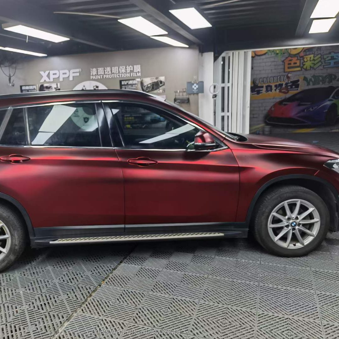Carlas PET Romanee Red 1.52*18M Matte Chrome Romanee Red Car Wrap Film Wrapping Vinyl Stickers Color PPF