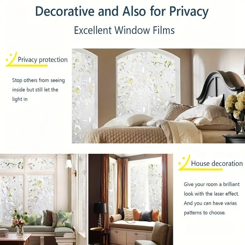 Window Privacy Film Sun Blocking Removable Sticker Decorative Glass Window Film Stained Glass Decals Static Cling For Home Decor