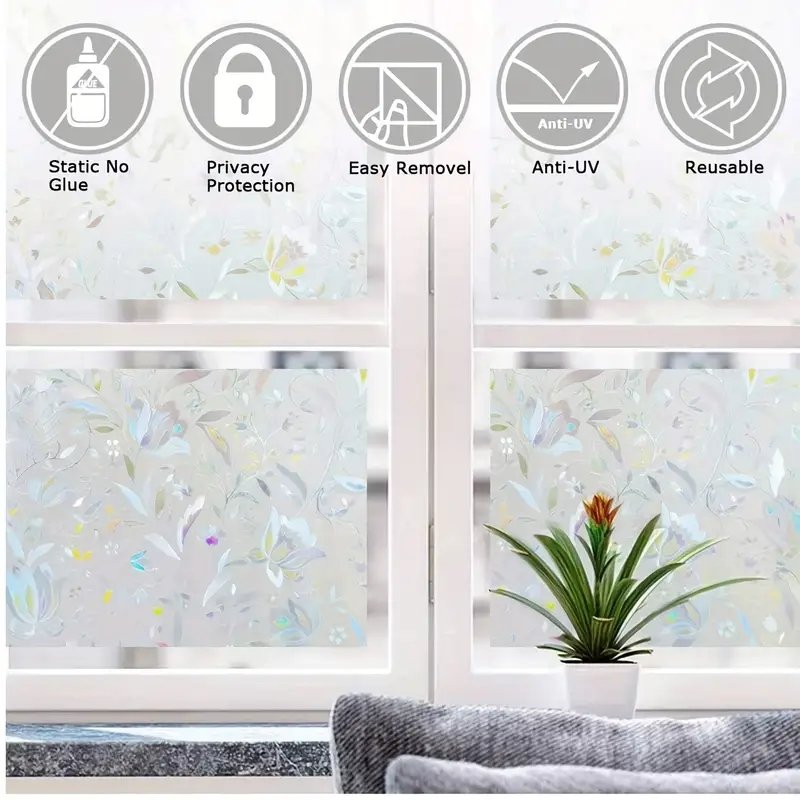 Window Privacy Film Sun Blocking Removable Sticker Decorative Glass Window Film Stained Glass Decals Static Cling For Home Decor