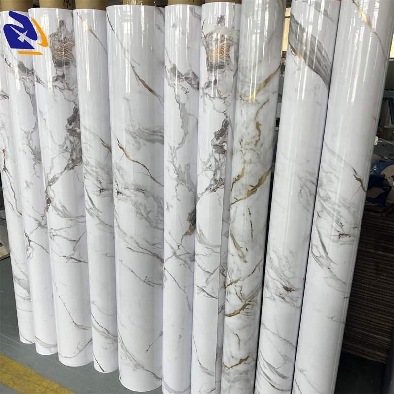 No Self-adhesive WPC Wall Panel Use PVC Decorative Films Stone Design PUR Glue Use PVC Marble Film UV Sheet Use For Interior