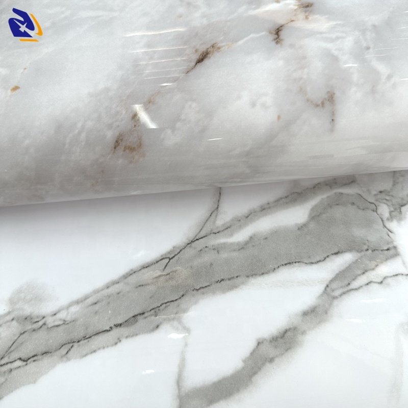 No Self-adhesive WPC Wall Panel Use PVC Decorative Films Stone Design PUR Glue Use PVC Marble Film UV Sheet Use For Interior