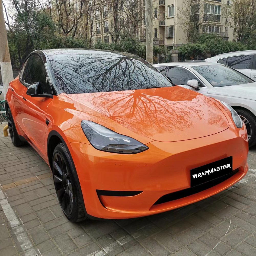 WRAPMASTER 1.52*18m PET Liner Car Wrap Vinyl Super Glossy Racing Golden Orange Car Paint Protection Film Car StickerCar Film
