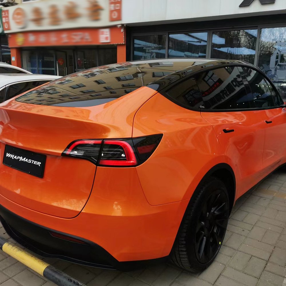 WRAPMASTER 1.52*18m PET Liner Car Wrap Vinyl Super Glossy Racing Golden Orange Car Paint Protection Film Car StickerCar Film