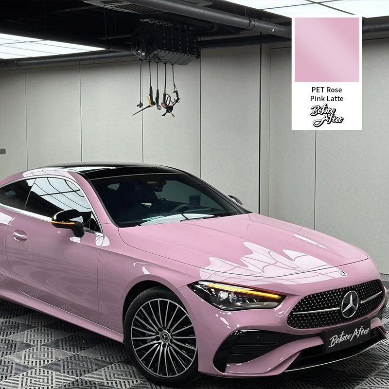 High Glossy Pink Wrap Vinyl Car Tuning Stickers PET Glossy Rose Pink changing self healing cheap pink viny Film