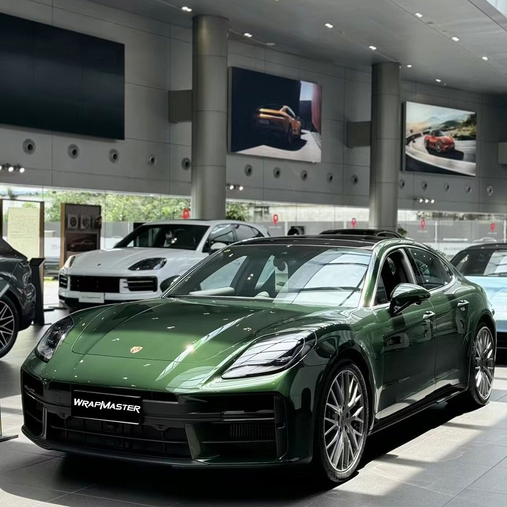 WRAPMASTER 1.52*17m Gloss PET Oak Green Wrap Vinyl Metallic Green Car Body Sticker Car Wrapping Films