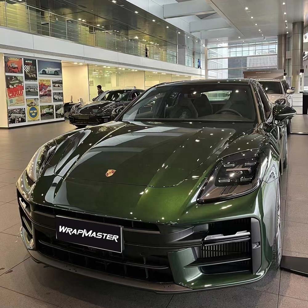 WRAPMASTER 1.52*17m Gloss PET Oak Green Wrap Vinyl Metallic Green Car Body Sticker Car Wrapping Films