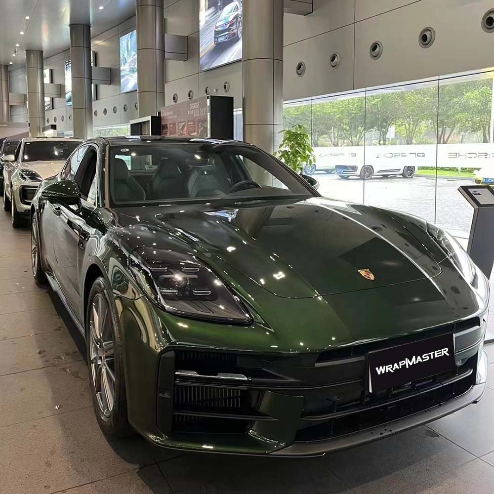 WRAPMASTER 1.52*17m Gloss PET Oak Green Wrap Vinyl Metallic Green Car Body Sticker Car Wrapping Films
