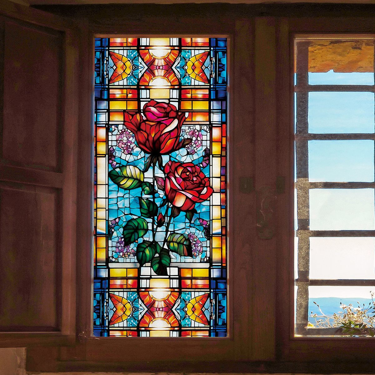 Art Church Stain Pattern Glass Supplies Stained Glass Partition Sheets Decorative Door Stain Glass Film