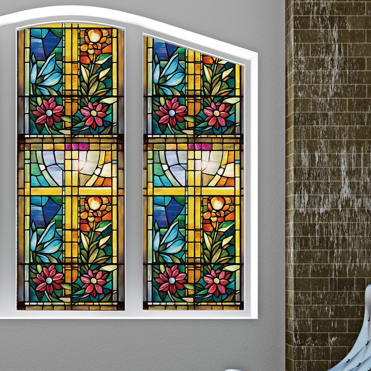 Art Church Stain Pattern Glass Supplies Stained Glass Partition Sheets Decorative Door Stain Glass Film
