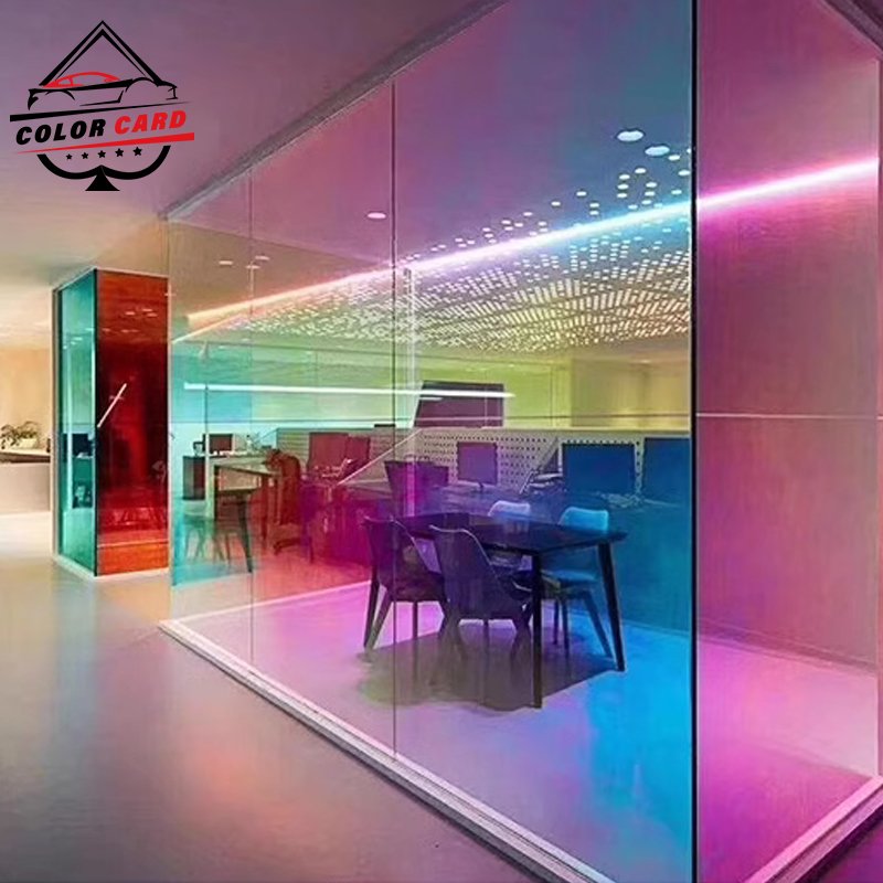 Building Rainbow Colorful Self Adhesive Decoration Sticker Dichroic Red Shopping Mall Commercial Office Glass Window Tint Film
