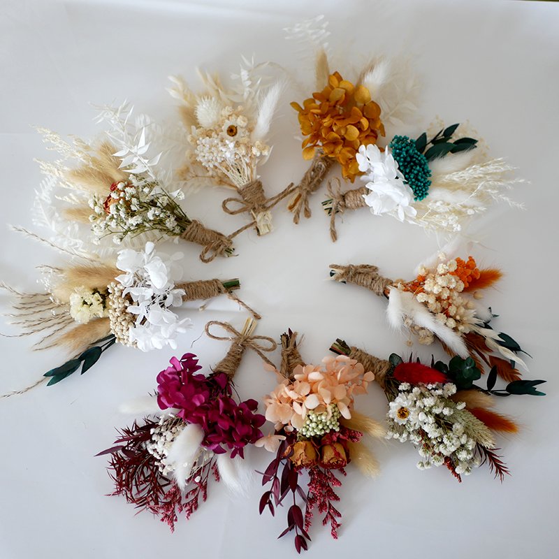 Wedding Mini Bridal Bouquet Dried Flowers Grooms Boutonniere Boho Decor Mini Dry Flower Bouquet Wrist Corsage Wedding Flowers