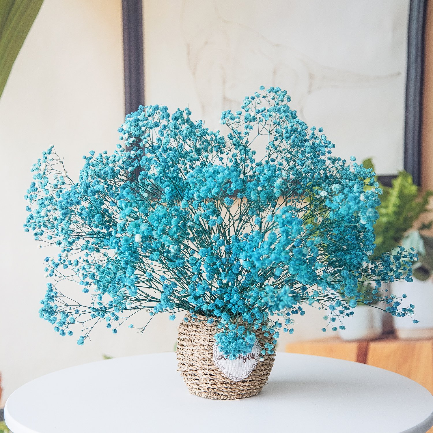 Factory Wholesale blue full preserved baby's breath floral dried baby breath gypsophila babysbreath bouquet flower