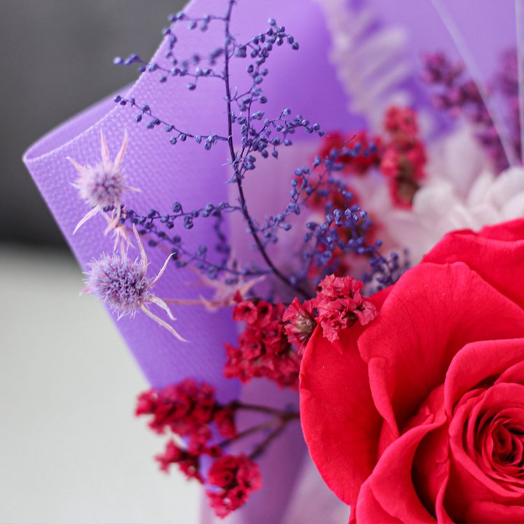 Lovebay Best Selling Preserved Real Flower Purple Roses for Women Gift Eternal Floral Bouquet Forever Preserved Flowers Bouquet