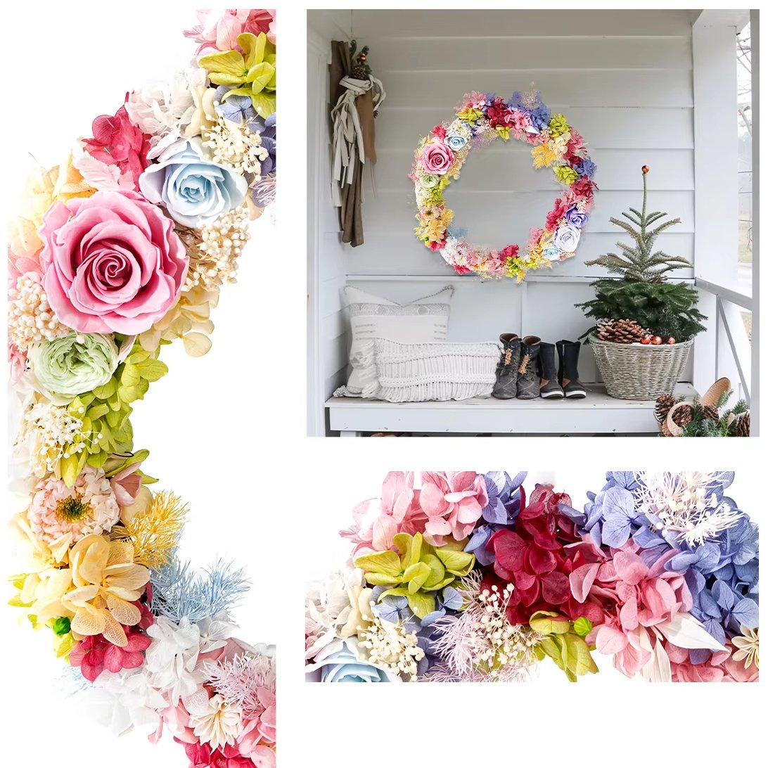 33cm Christmas Decoration Supplier New Year Christmas Door Decoration Preserved Flower Christmas Tree Floral Garland Wreath