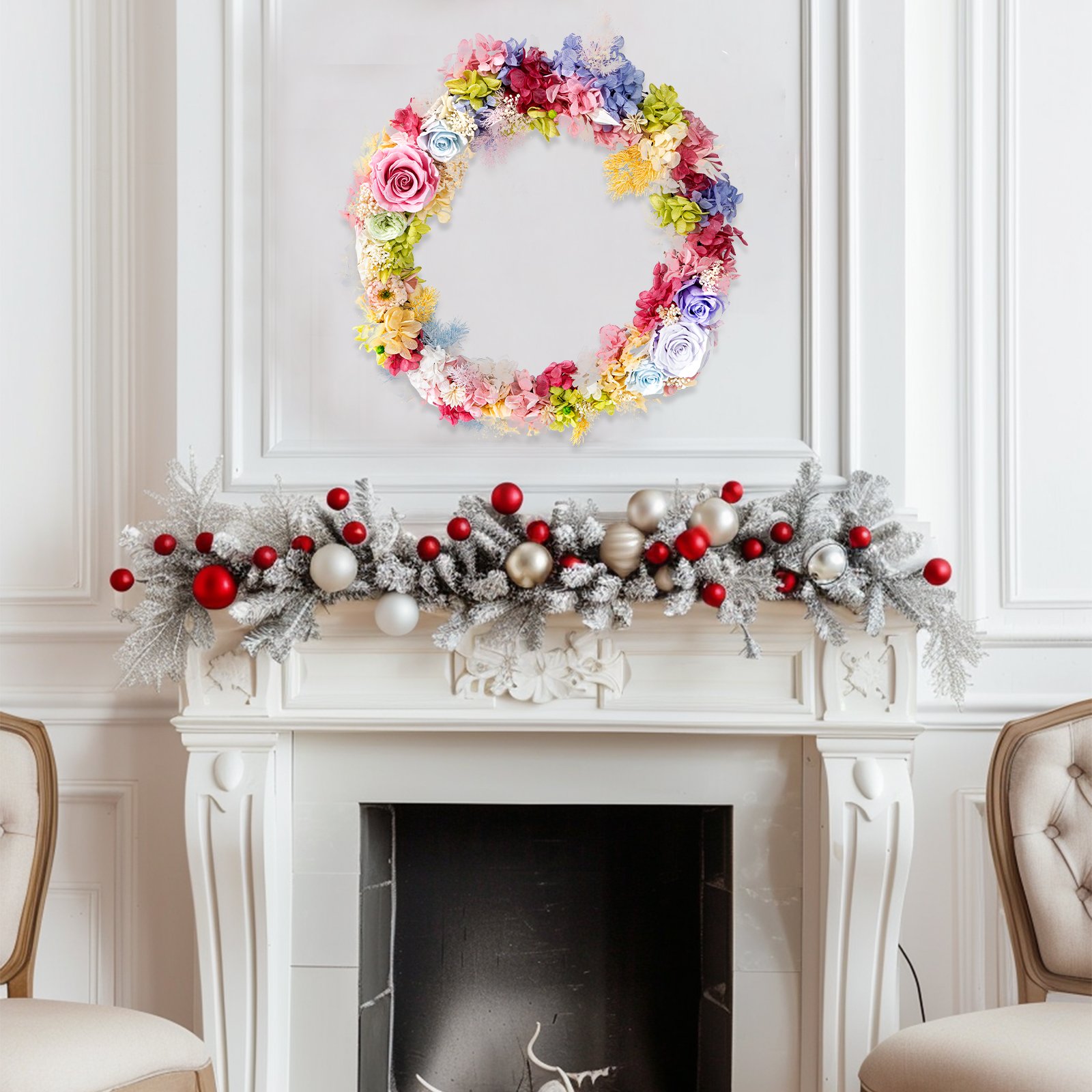 33cm Christmas Decoration Supplier New Year Christmas Door Decoration Preserved Flower Christmas Tree Floral Garland Wreath