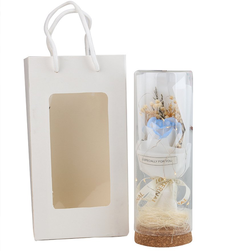Glass Dome Eternal Dried Flowers Bouquet Soap Sunflower Carnation Rose with Gift bag for New Year Mother's Day Valentines Day