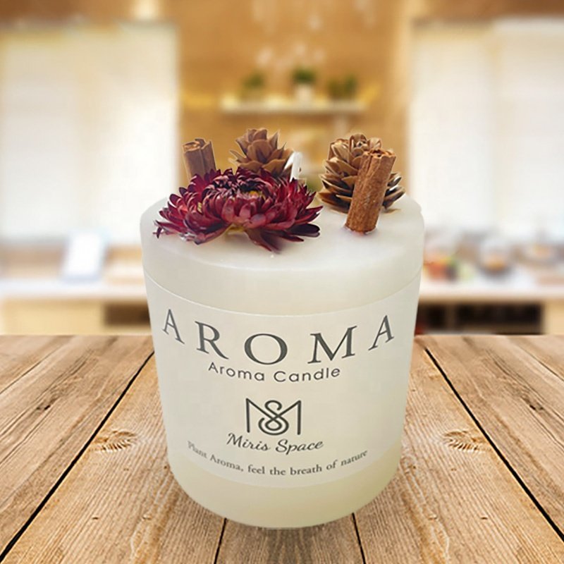 Customizable Handmade Romantic Aromatherapy Dried Flower Gift Set Wedding Decoration Scented Logo Wax Soy White Pillar Candle