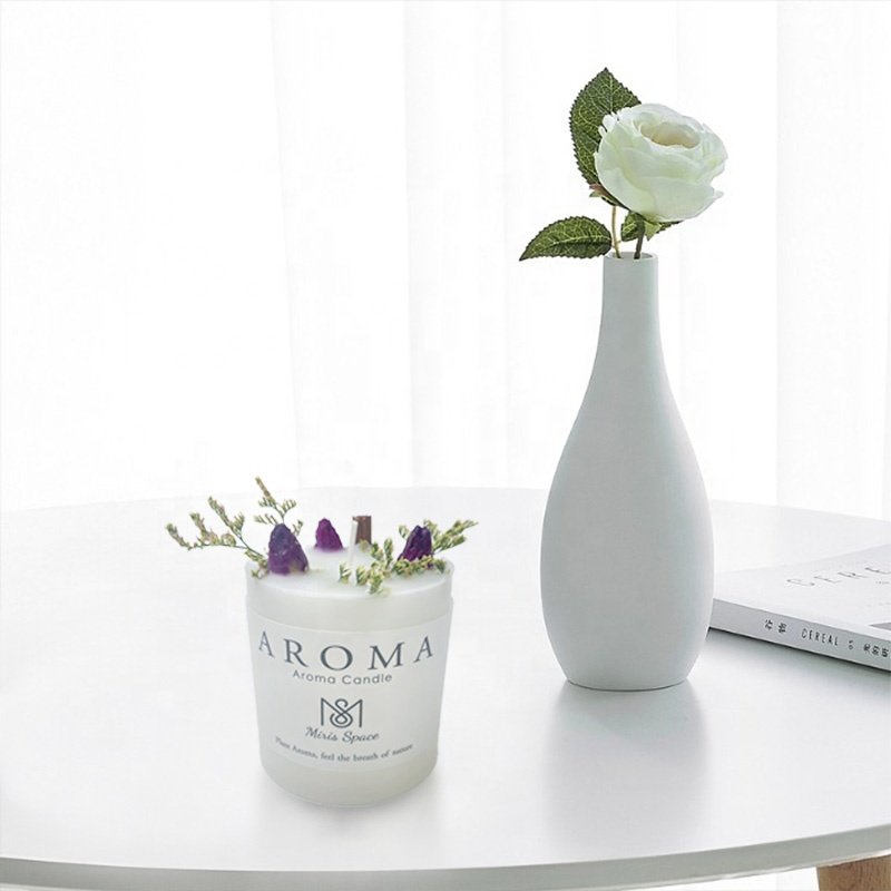 Customizable Handmade Romantic Aromatherapy Dried Flower Gift Set Wedding Decoration Scented Logo Wax Soy White Pillar Candle