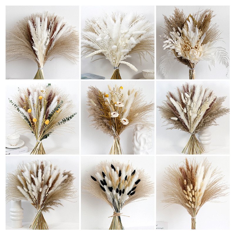 Wholesale Dried Flower Pampas Grass Mixed With Dried Flower Bouquet Eucalyptus Reed Dry Flower Bouquet Set VP-YNRS001