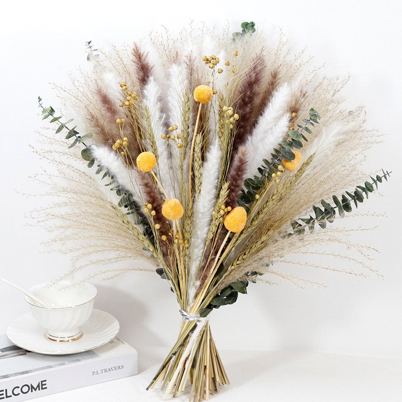 Wholesale Dried Flower Pampas Grass Mixed With Dried Flower Bouquet Eucalyptus Reed Dry Flower Bouquet Set VP-YNRS001